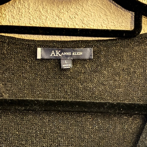 ANNE KLEIN Black Sparkling Metallic V-Neck Buttoned Cardigan - Large - Picture 2 of 4